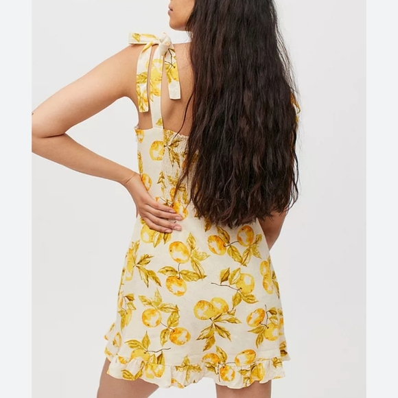 Urban Outfitters Jolene Lemon Print Linen Mini Dress Medium - Picture 3 of 13